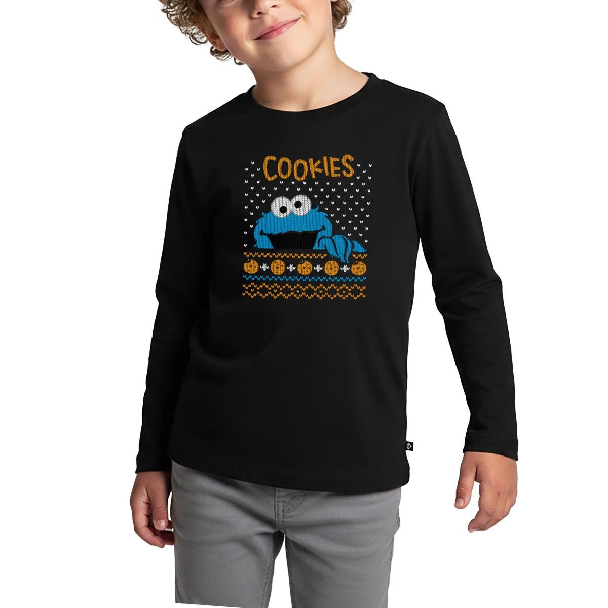 Spreadshirt T-Shirt Sesamstraße Krümelmonster Ugly Xmas Kinder Premium Langarmshirt (1-tlg)