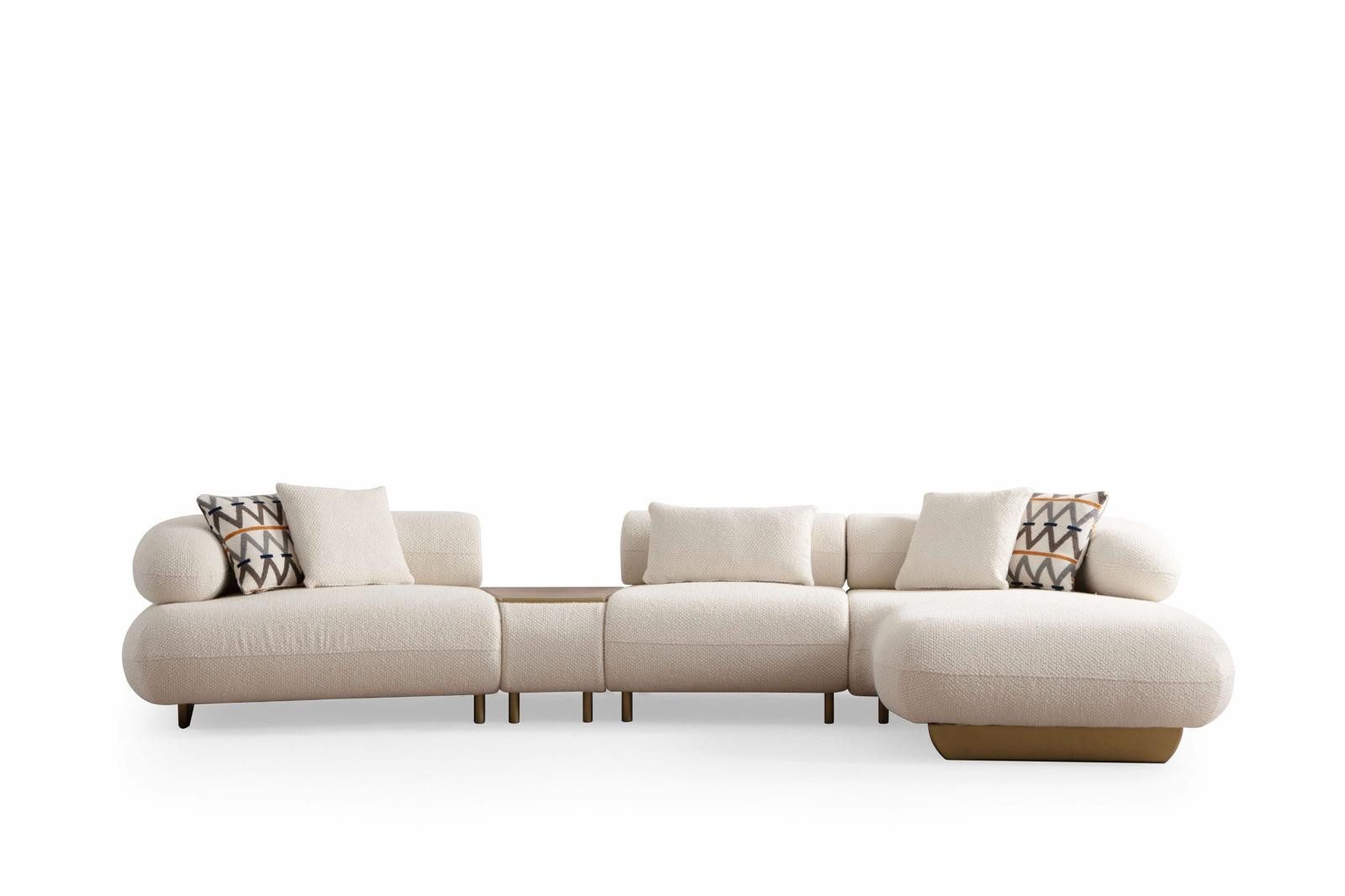 Bermo Home Ecksofa Ecksofa Gloria Ecksofa Bouclé Creme L-Form Sofa mit Ablagetisch, Made in Europa