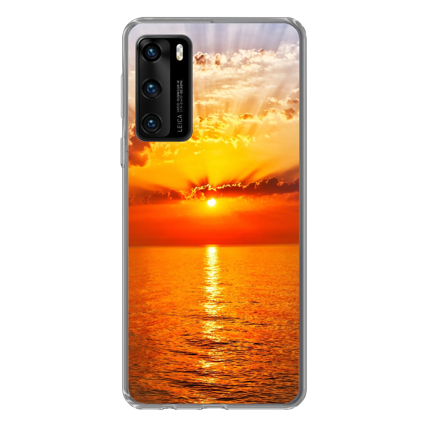 MuchoWow Handyhülle für Huawei P40 Sonnenuntergang - Meer - Himmel - Orange - Horizont - W, Handy Case, Silikon, Bumper Case Dünn