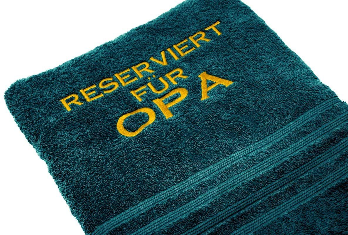Lashuma Duschtuch Reserviert für Opa, Frottee (1-St), Großes Handtuch Bestickt, Badehandtuch 70x140 cm Opal Grün