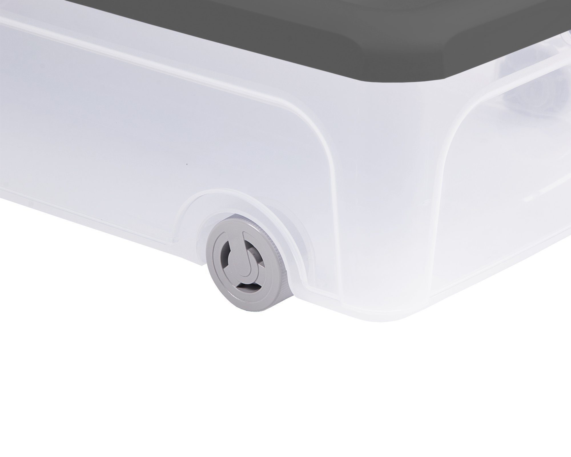 ONDIS24 Aufbewahrungsbox Unterbettbox Rollerbox 35 W aus Kunststoff (4er Set), Volumen ca. 35 Liter, Maße ca. 74 x 37 x 17 (H) cm, transparent-grau – Bild 4 von 5