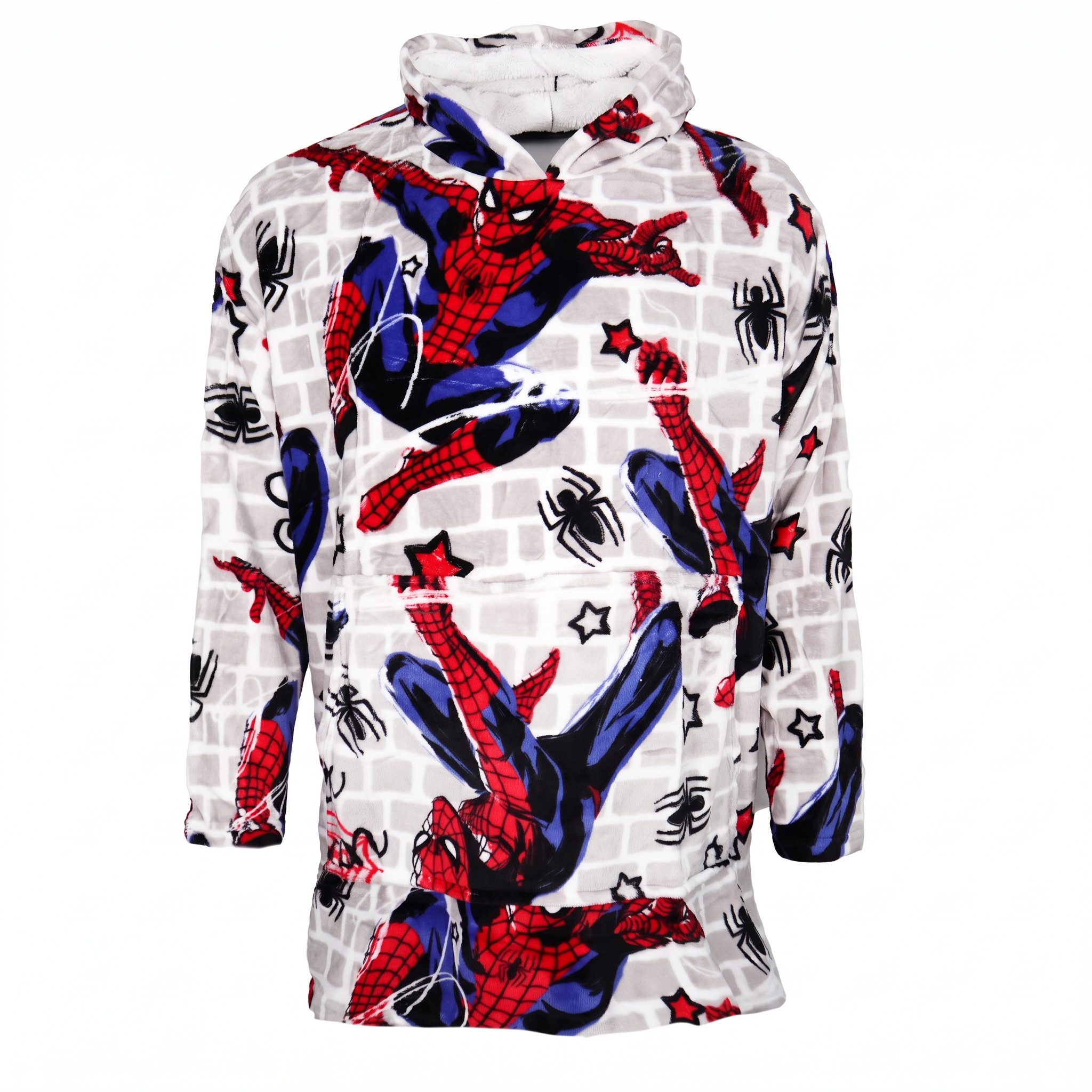 MARVEL Sweatponcho Marvel Spiderman Kuschelponcho Kuscheldecke mit Ärmeln Kapuze XS-L Bauchtasche
