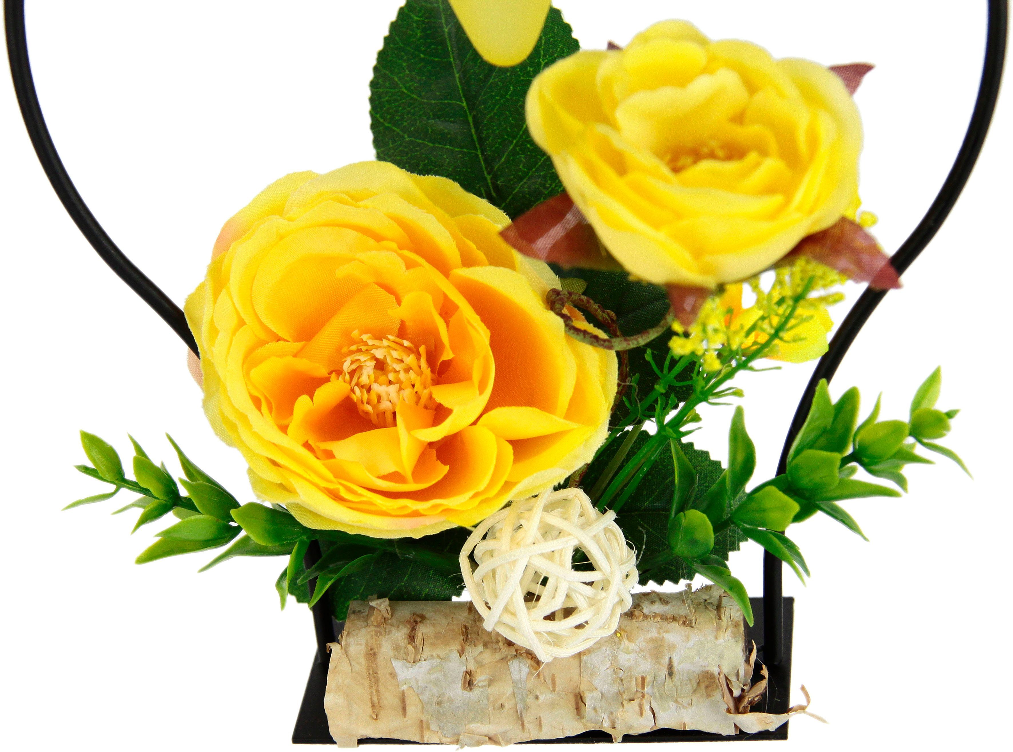 Advent I.GE.A. Kunstblumen Teelichthalter 3D Kerzenständer Teelichtkerze Glaseinsatz Metall gelb Rose,