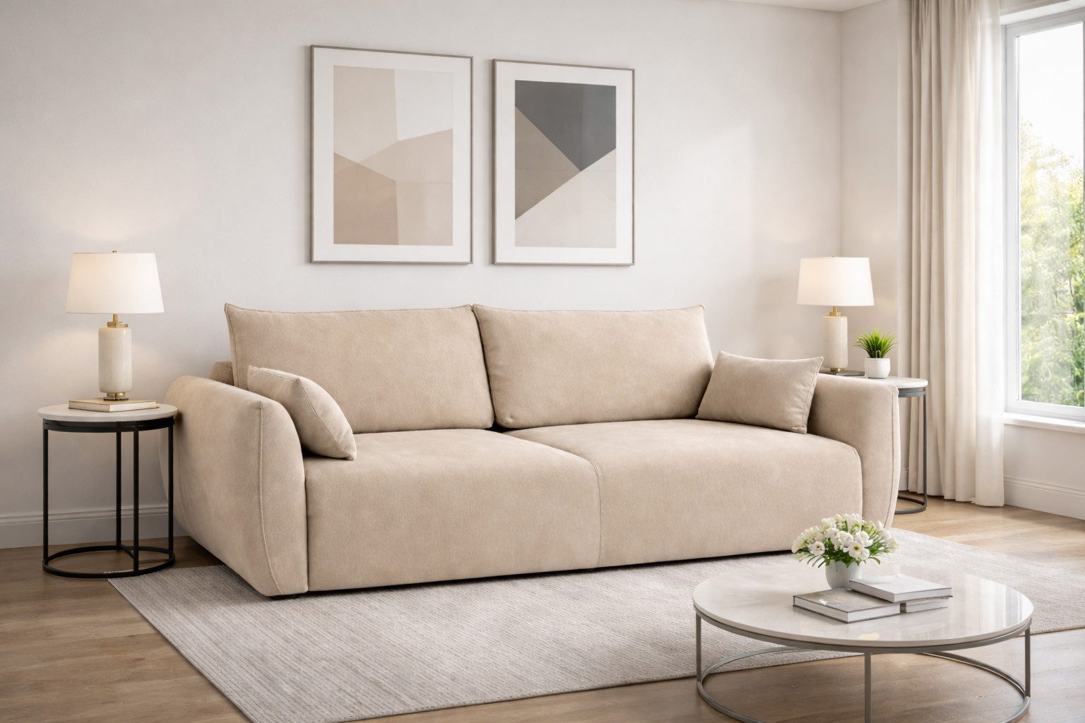 Kaiser Möbel Schlafsofa Sofa mit Schlaffunktion und Bettkasten,Veloursstoff Salvador, Zephira, Integrierter Bettkasten aus weißer Möbelplatte,Veloursstoff Salvador