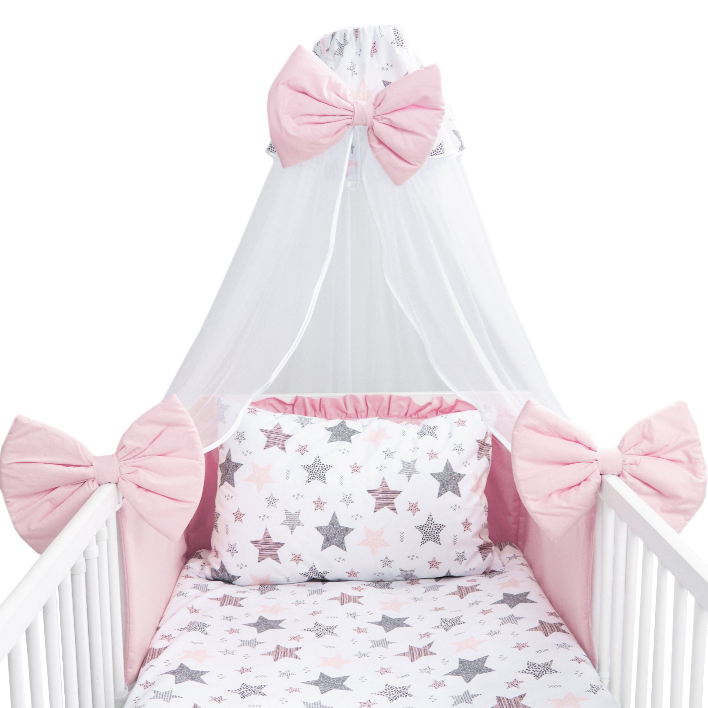 Babybettwäsche Komplett Set 7 teilig - 100x135 & Kissenbezug 40x60 - mit Himmel