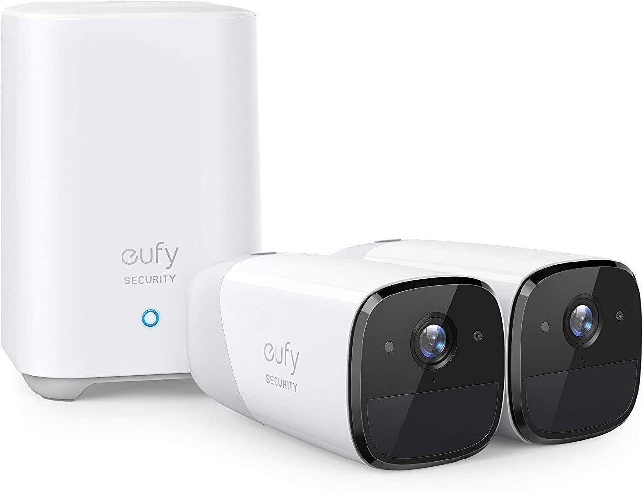 eufy Security eufyCam 2 Überwachungskamera (3-teiliges Set, 2 x eufyCam 2  Sicherheitskameras, 1 x HomeBase 2)