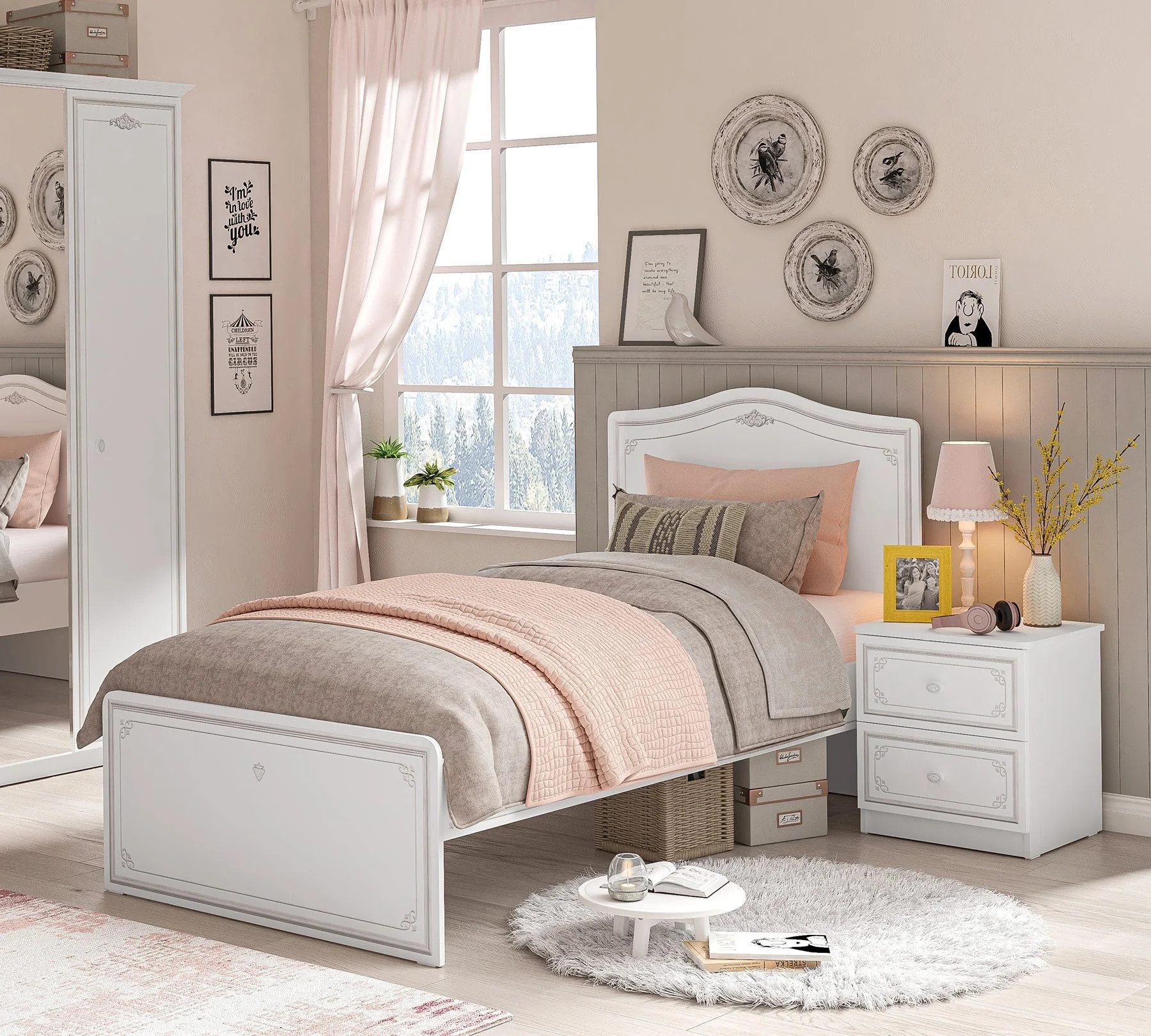 Möbel-Zeit Kinderbett Selena Grey, 120x200 cm inkl. Liegeplatte, Ligeplatte mit Öffnungen für die Luftzirkulation