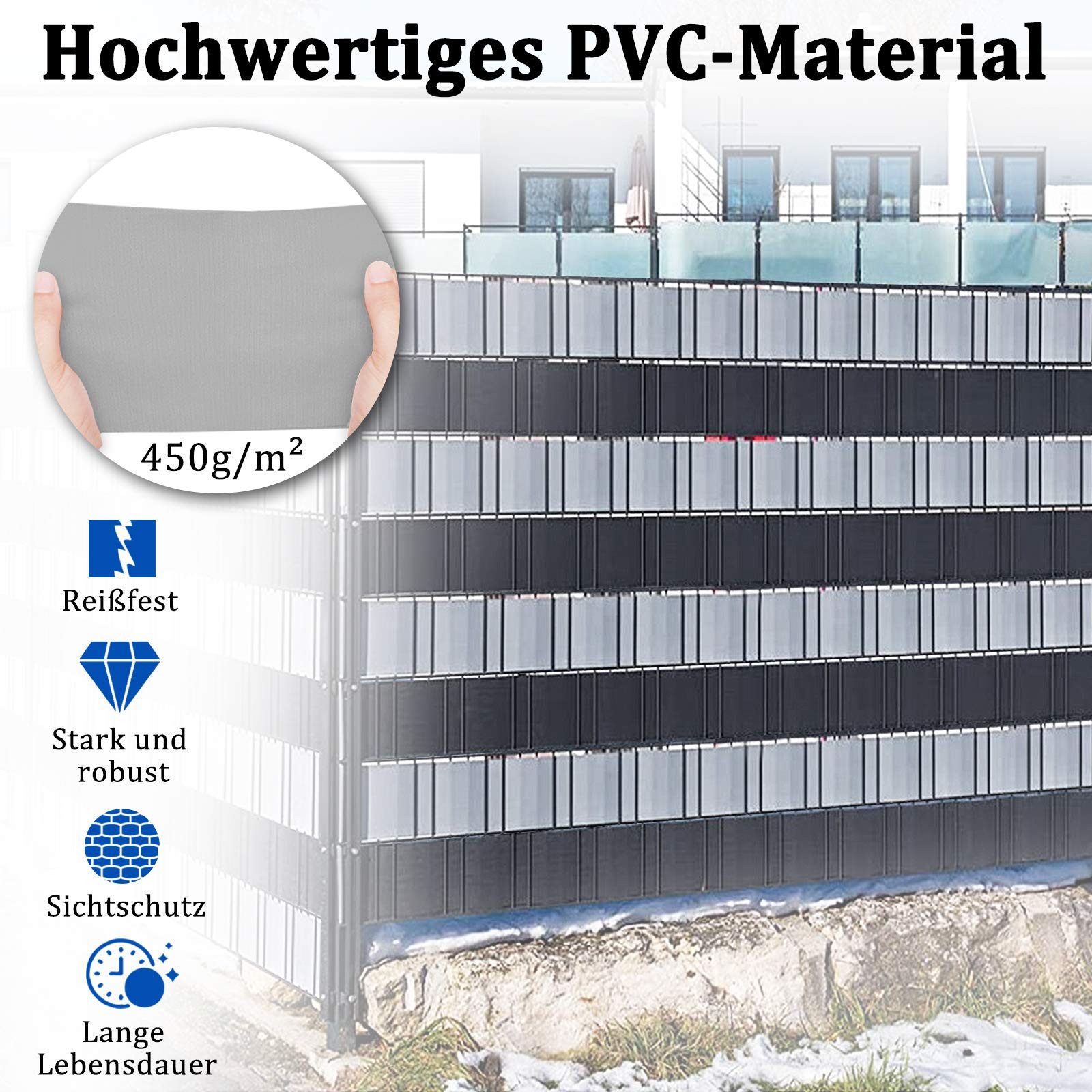 FIVMEN Sichtschutzstreifen PVC Stabmattenzaun Sichtschutz-Streifen Doppelstabmatten, Mehrfarbig, inkl. Befestigungsclips Anthrazit/Hellgrau/Grün/Ranken