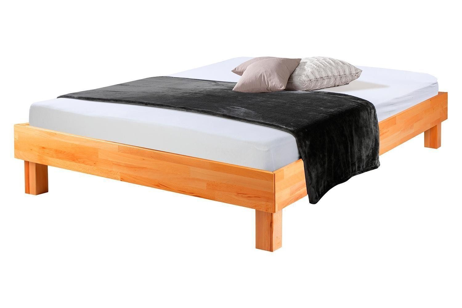 Home4You Bettgestell, 100 x 200 cm, Braun, Kiefernholz massiv lackiert