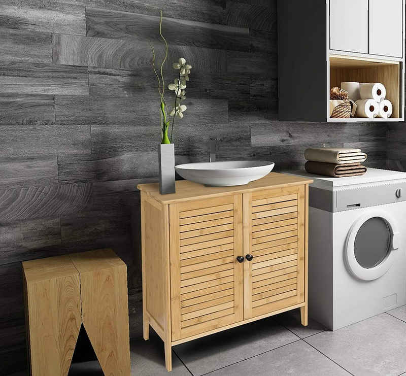 EUGAD Waschbeckenunterschrank (1-St) Unterschrank Badezimmerschrank Waschtisch Badschrank mit 2 Türen 60x30x60cm Bambus