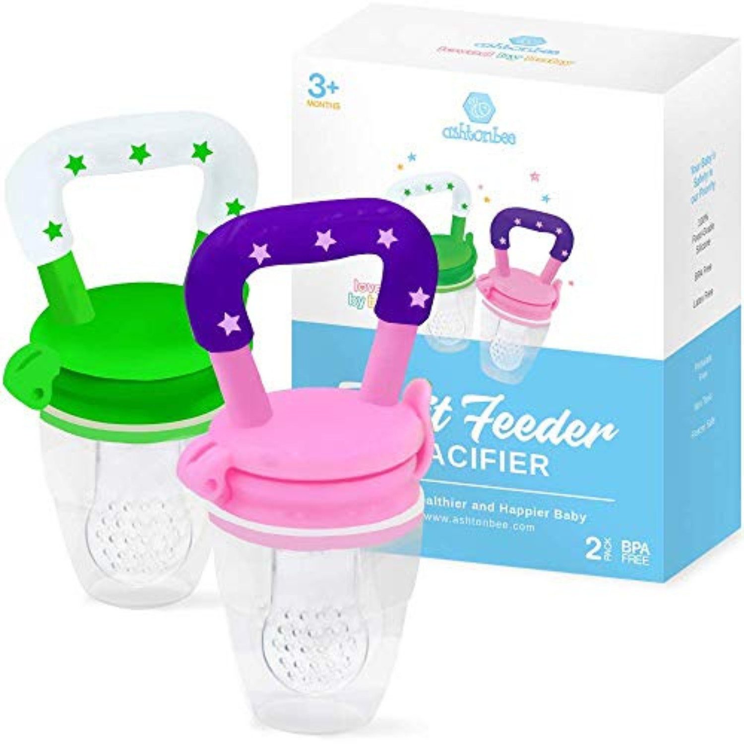 BabyHerz Schnuller Fruchtsauger Set (2er Pack) – Baby Beißring & Schnuller – BPA-frei, BPA-frei & doppelt praktisch – 2 Fruchtsauger + Silikonaufsätze