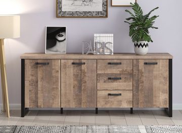 trendteam Sideboard Emile (Anrichte in Eiche Tabak und schwarz, 214 x 86 cm), mit viel Stauraum