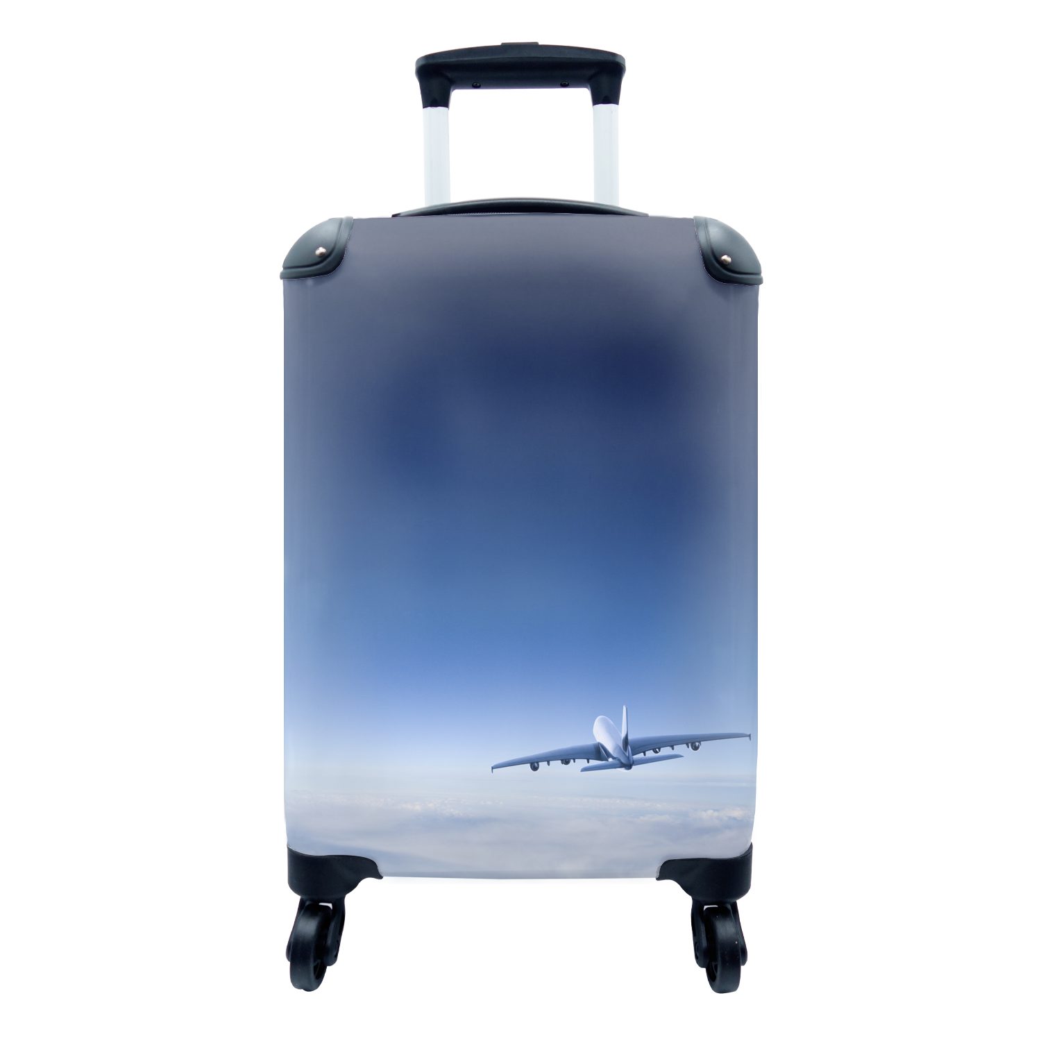 MuchoWow Handgepäckkoffer Ein schöner klarer für Flugzeug, Trolley, 4 mit mit Reisekoffer rollen, Ferien, Himmel Handgepäck Reisetasche einem Rollen