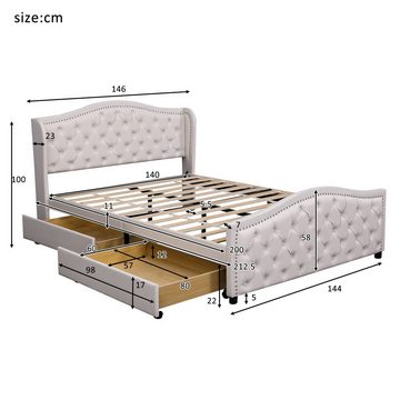 WISHDOR Polsterbett Doppelbett Stauraumbett Bett (Weiß 140 x 200 cm ohne Matratze), mit Lattenrost, Holz & Kunstleder