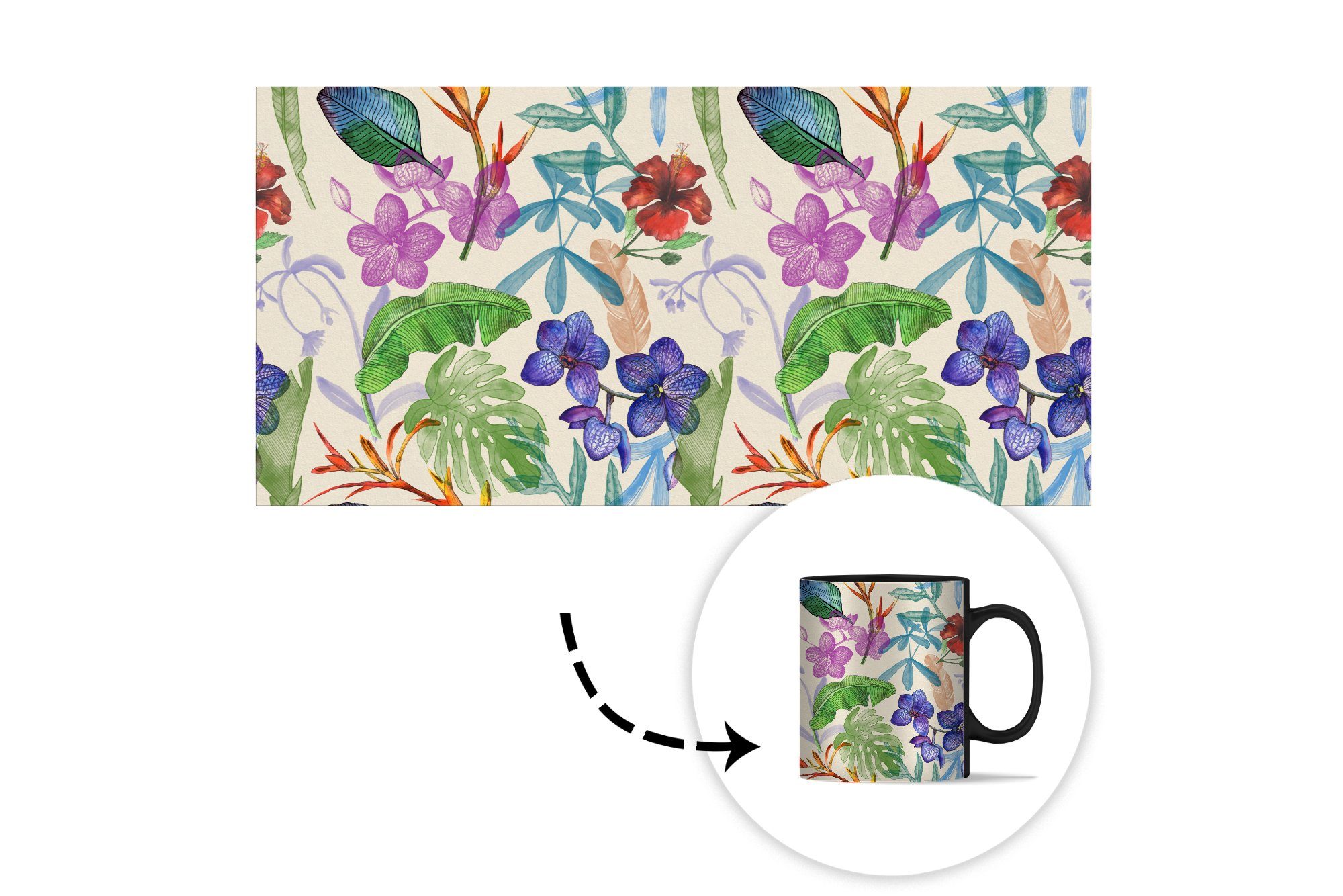 Farbwechsel, Tasse Geschenk Dschungel MuchoWow Blumen - Keramik, Zaubertasse, - Teetasse, Muster, Kaffeetassen,