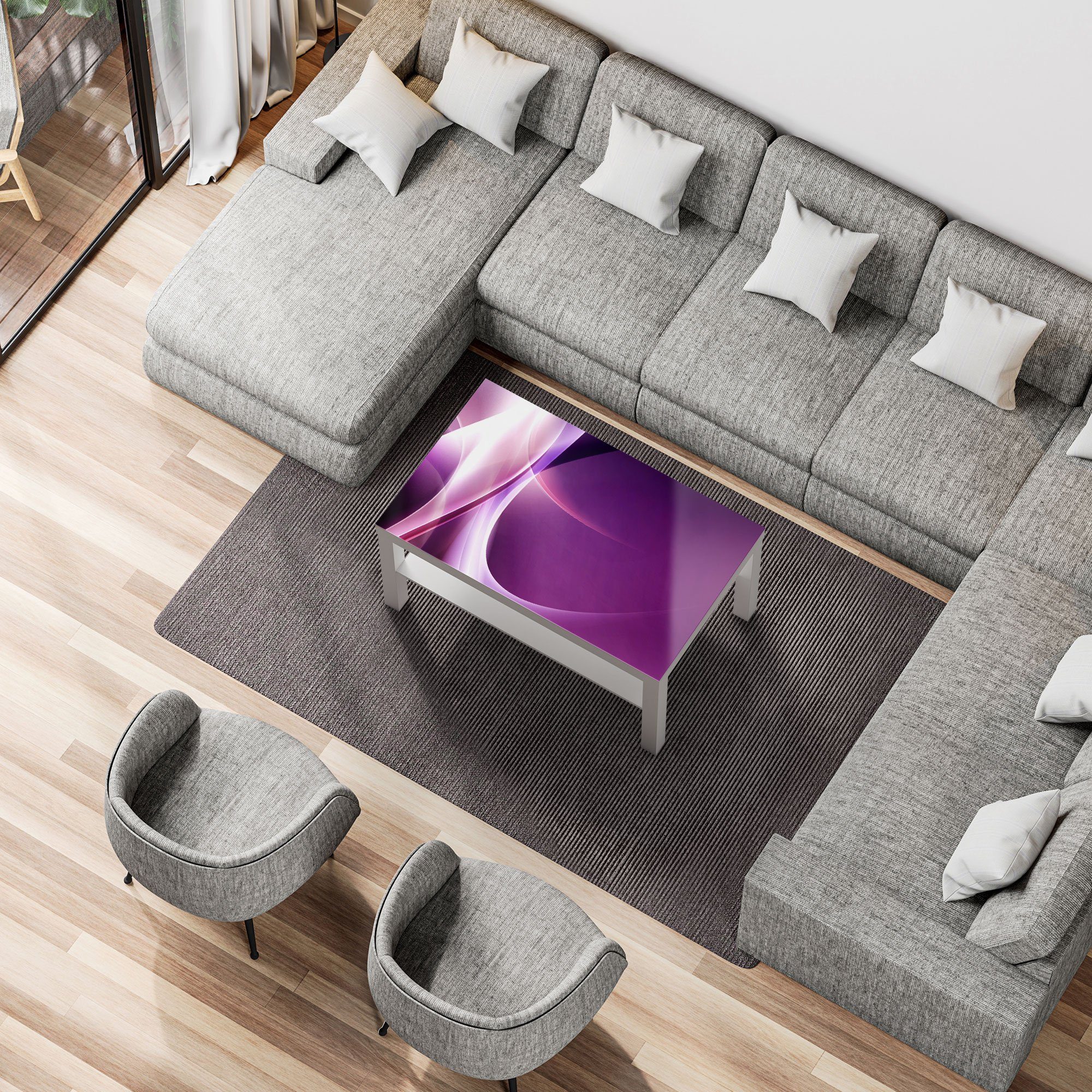 Couchtisch Lichtspiel', modern DEQORI Weiß Beistelltisch Glastisch 'Violettes Glas