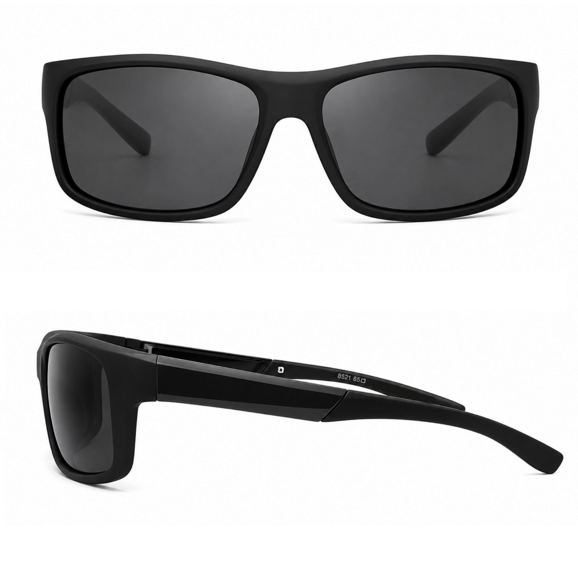 Rennec Sonnenbrille Herren Matt Schwarz Polarisiert UV400 Bikerbrille Angelbrille Sportbrille mit Hardcase Gläser Schwarz Getönt