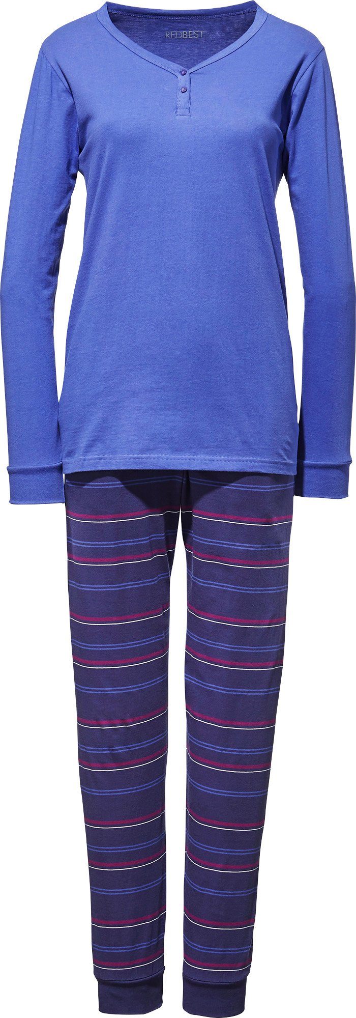 Single-Jersey Damen-Schlafanzug Pyjama Streifen REDBEST