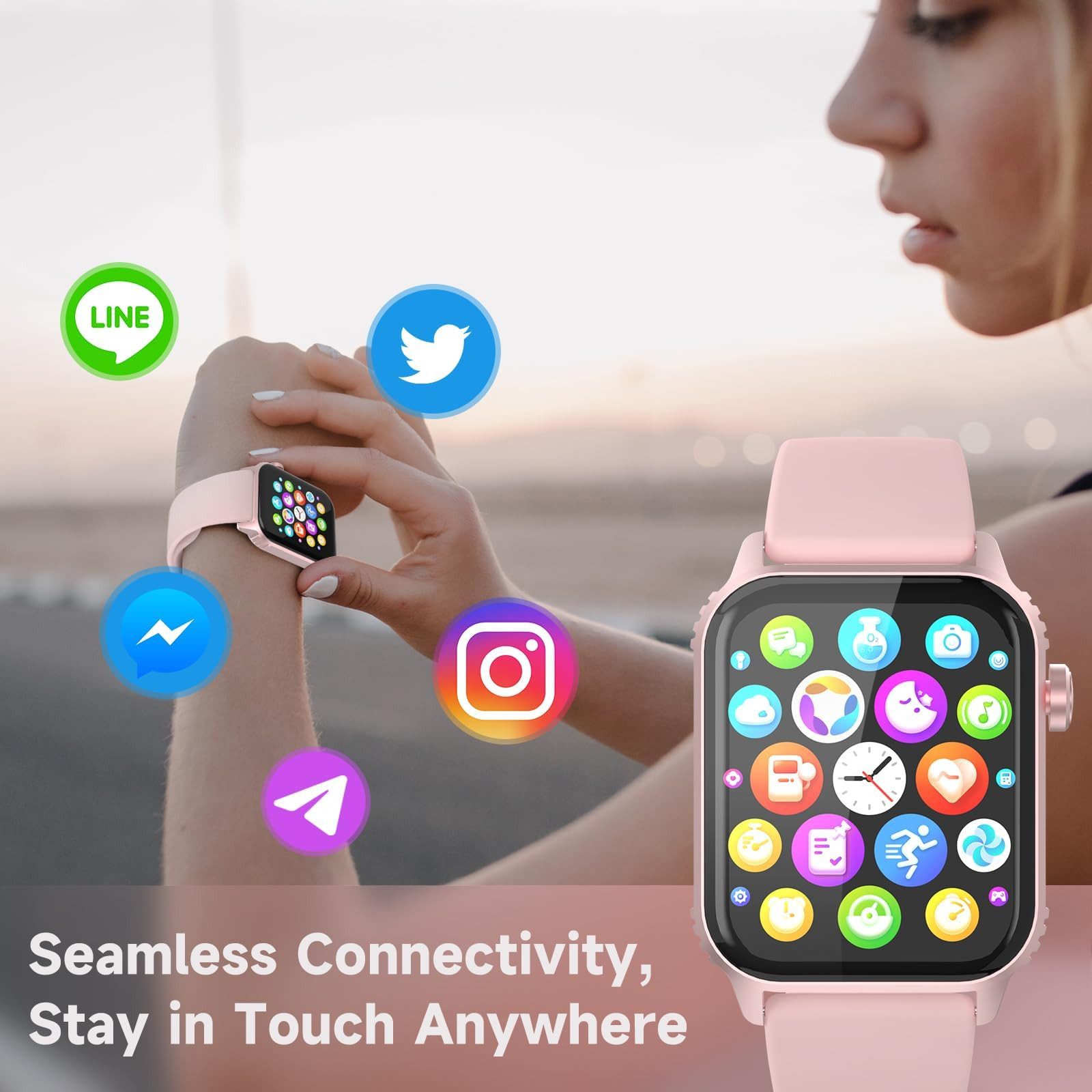 ibettertec Smartwatch Damen Herren und kabellose Bluetooth-Kopfhörer Set Smartwatch 1.85'' HD Fitnessuhr,Smart Watch for Women mit 200+ Sportmodi,Fitness Tracke – Bild 4 von 5