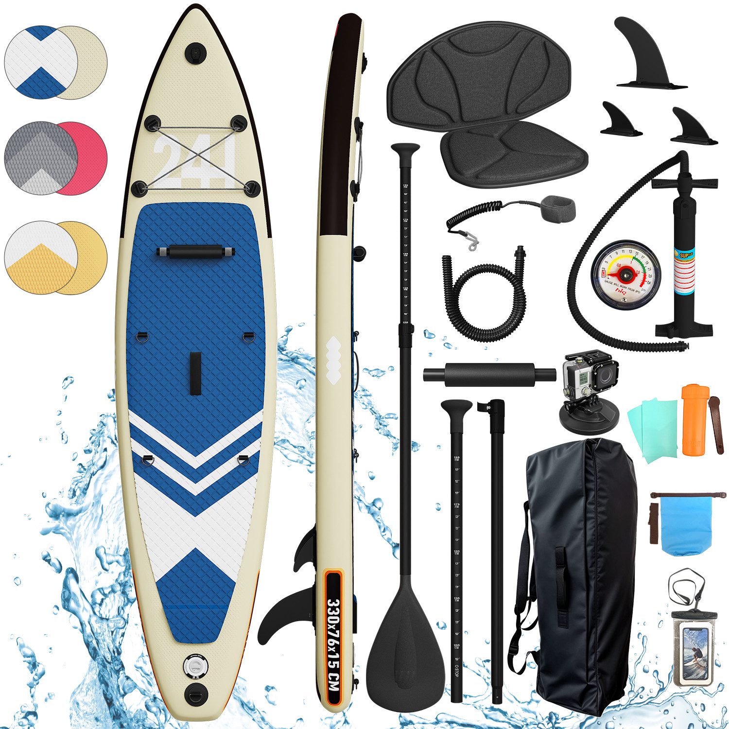 HOMALL Inflatable SUP-Board Paddle Board 320*80*15cm 2in1 Aufblasbares mit Kajak-Sitz 170KG, Stand Up Paddle Board, Rucksack,Pumpe,Doppelpaddel,Cam Holder,Beinleine,Handytasche