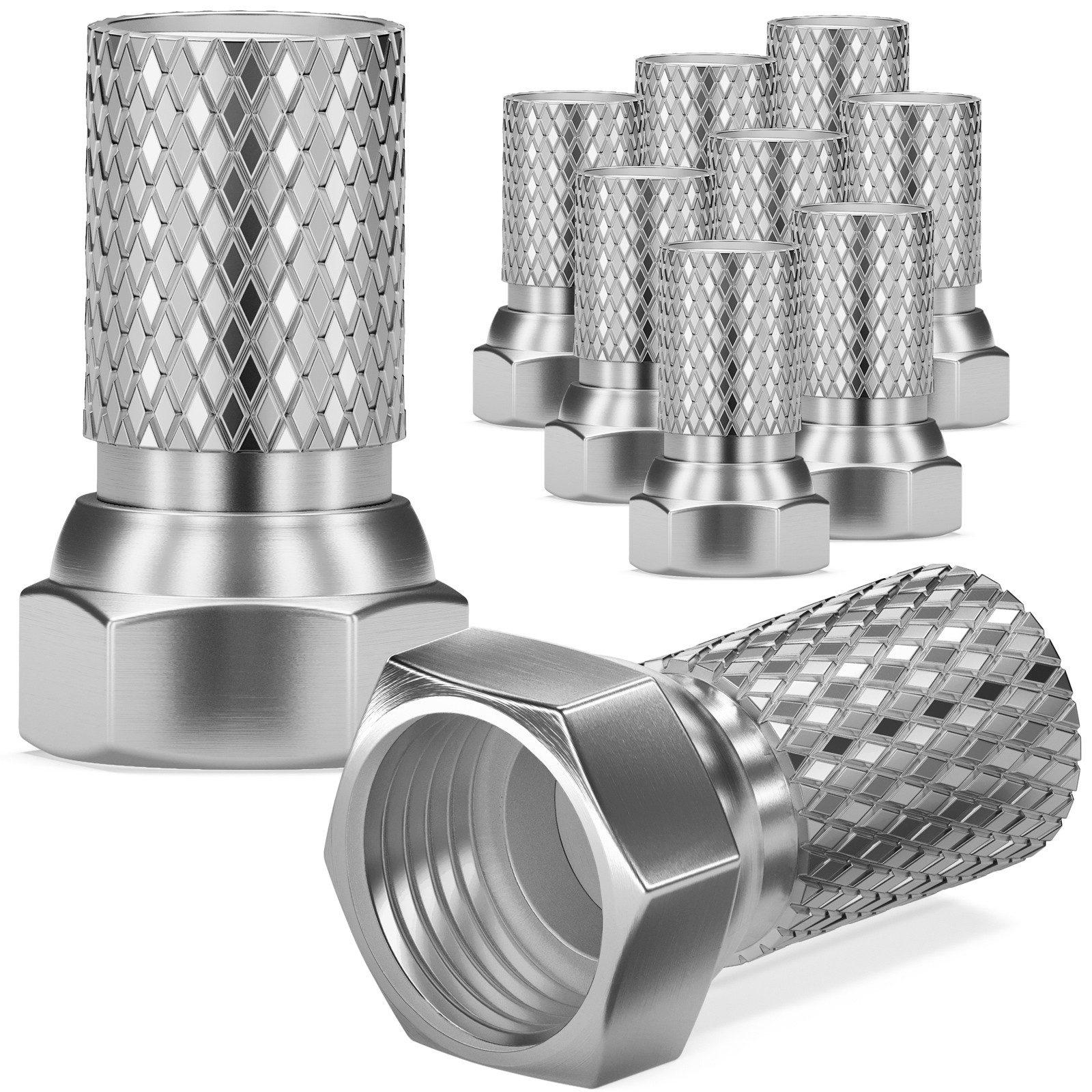 HB-DIGITAL F-Stecker 10x F-Stecker 7mm vernickelt ohne Gummidichtung, Ohne Gummidichtung, fuer Innenbereiche geeignet