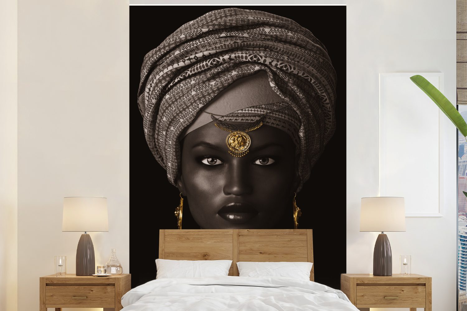 MuchoWow Fototapete Frau - Afrikanisch - Gold, Matt, bedruckt, (3 St), Montagefertig Vinyl Tapete für Wohnzimmer, Wandtapete