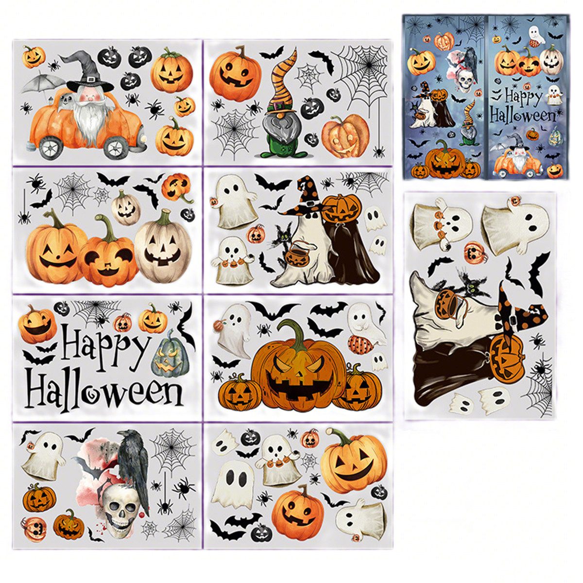 Diwzbyn Fensterbild 9 Blätter Halloween Fenster Aufkleber Geister Kürbisse, Fensterabziehbild für Haus Party Laden Fenster Glas Anzeige Dekoration