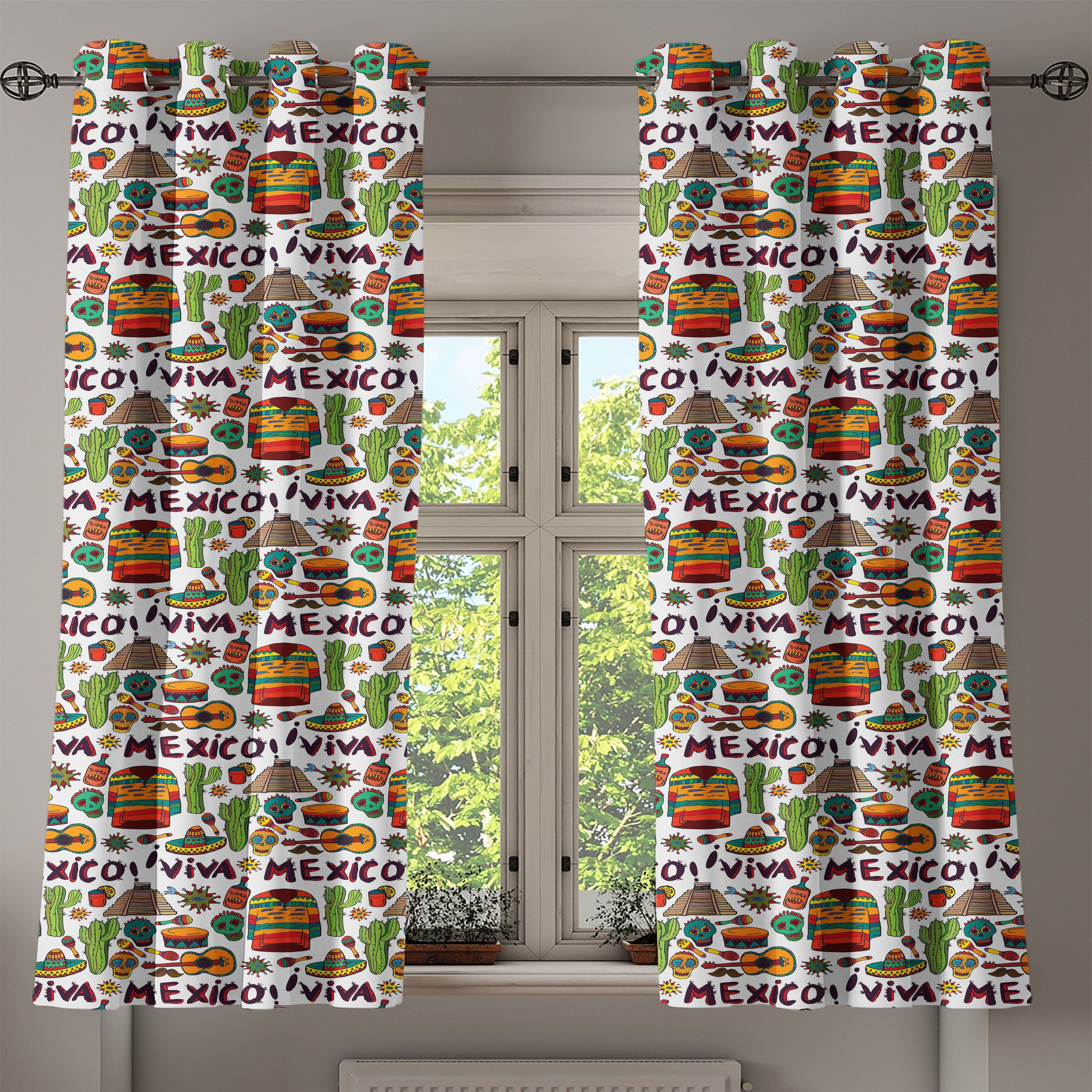 Dekorative 2-Panel-Fenstervorhänge Salsa Schlafzimmer Mexikaner Gardine für Cactus Abakuhaus, Wohnzimmer, Cartoon