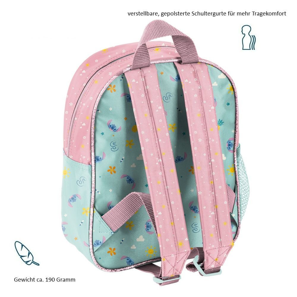 PASO Kindergartentasche Disney Stitch für Mädchen (Set, 4-tlg., inkl. Turnbeutel, Brotdose und Trinkflasche), Mädchen Rucksack Set in Türkis Rosa mit Disney Stitch
