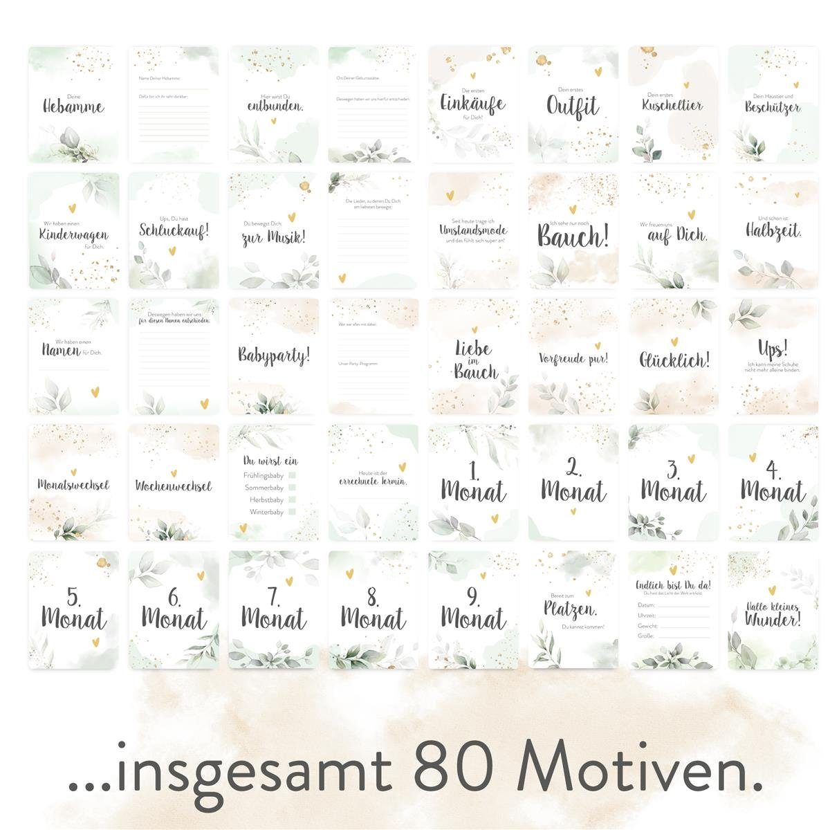 insgesamt Greenery Schwangerschaft, Motive Meilensteinkarten Tagebuch bigdaygraphix 80 -