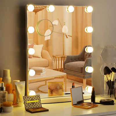 TLGREEN Kosmetikspiegel mit Licht,40 x 50 cm, (Satz), Touch-Steuerung, 12 dimmbare LEDs, 10-fache Lupe, 3 Beleuchtungsmodi