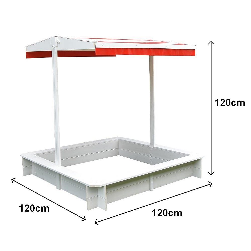Mucola Sandkasten Sandkiste 120x120 Holz mit verstellbaren Dach Sandbox Sandkasten, (Stück, 1-tlg., Sandkasten mit Sonnendach), Mit verstellbarem Sonnendach