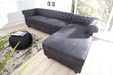 Casa Padrino Chesterfield-Sofa Chesterfield Ecksofa in Antikgrau - Wohnzimmer Möbel - Couch