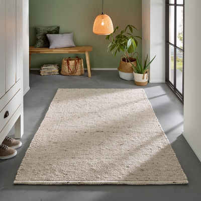 Wollteppich Gewalkter Handweb Woll-Teppich, TaCa Home, rechteckig, Höhe: 10 mm, Natur - 60 x 120 cm