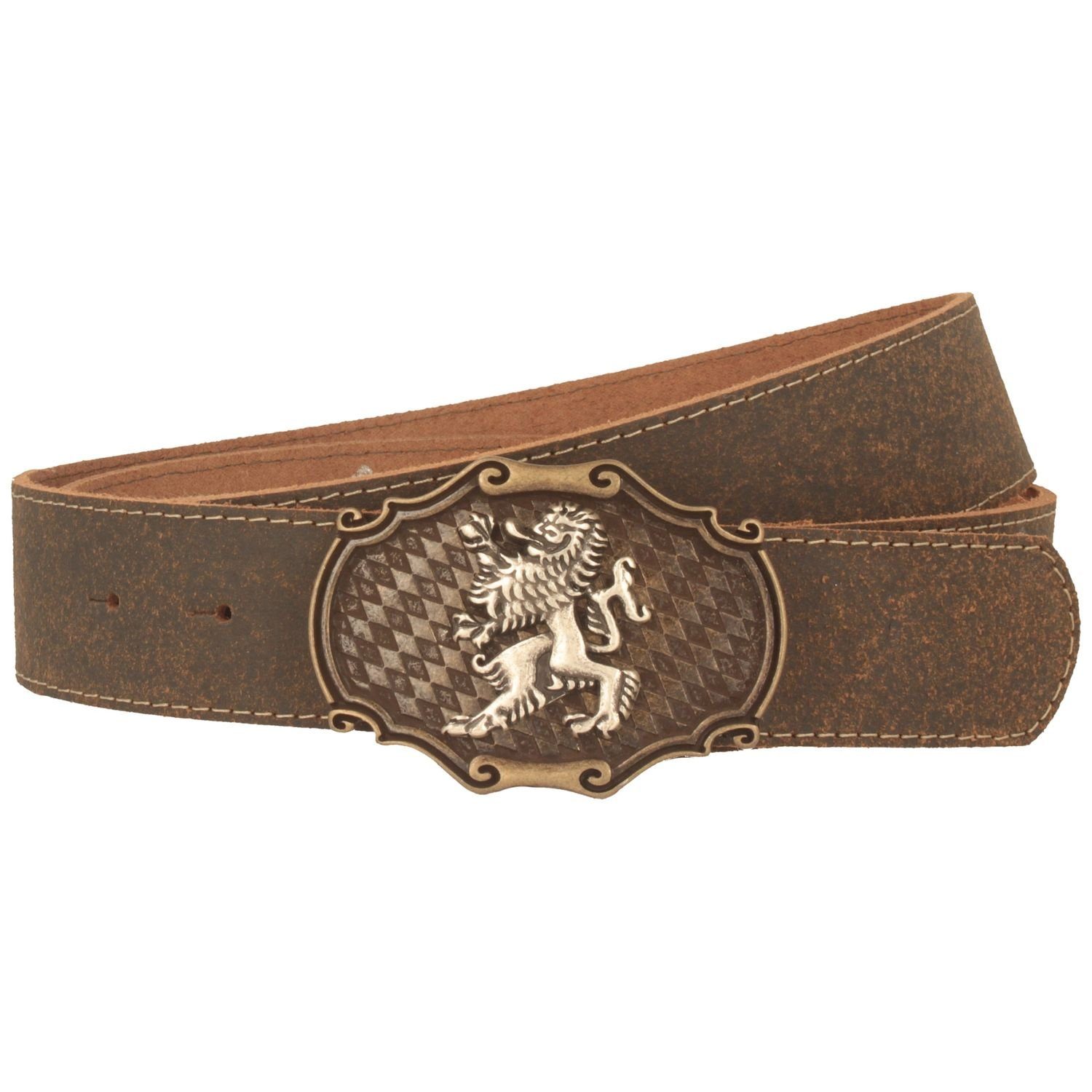 Breiter Ledergürtel Trachten mit Löwen-Schließe günstig online kaufen