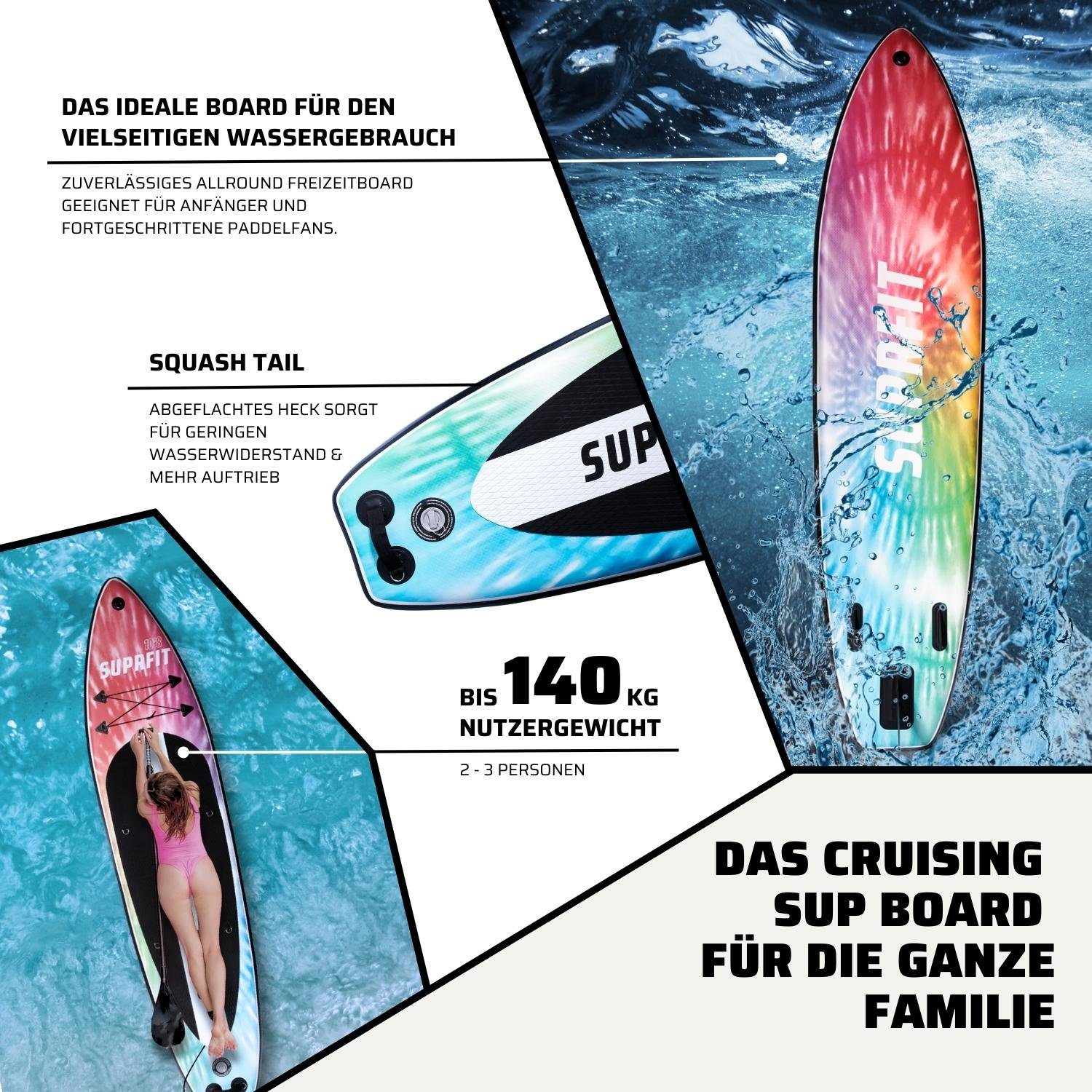 SF SUPRFIT SUP-Board Stand-Up-Paddling Board Batik, als aufblasbares Komplett-Set, Stand Up Paddle Board mit doppelter PVC Schichtung, Optimal ab 60 kg, max 140 kg - 330 x 78 x 15 cm