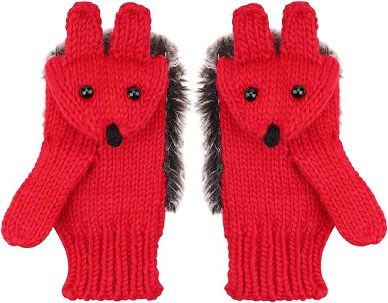 CTGtree Baumwollhandschuhe Handschuhe Damen Igel Fäustlinge Cartoon Tier Winterhandschuhe Rot | Handschuhe