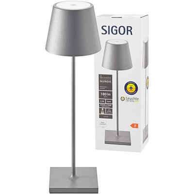 SIGOR LED Tischleuchte »LED Akku-Tischleuchte Nuindie aus Aluminiumdruckgu«, Farbe: Anthrazit, Leuchtmittel enthalten: Ja, fest verbaut, LED, warmweiss, Tischleuchte, Nachttischlampe, Tischlampe