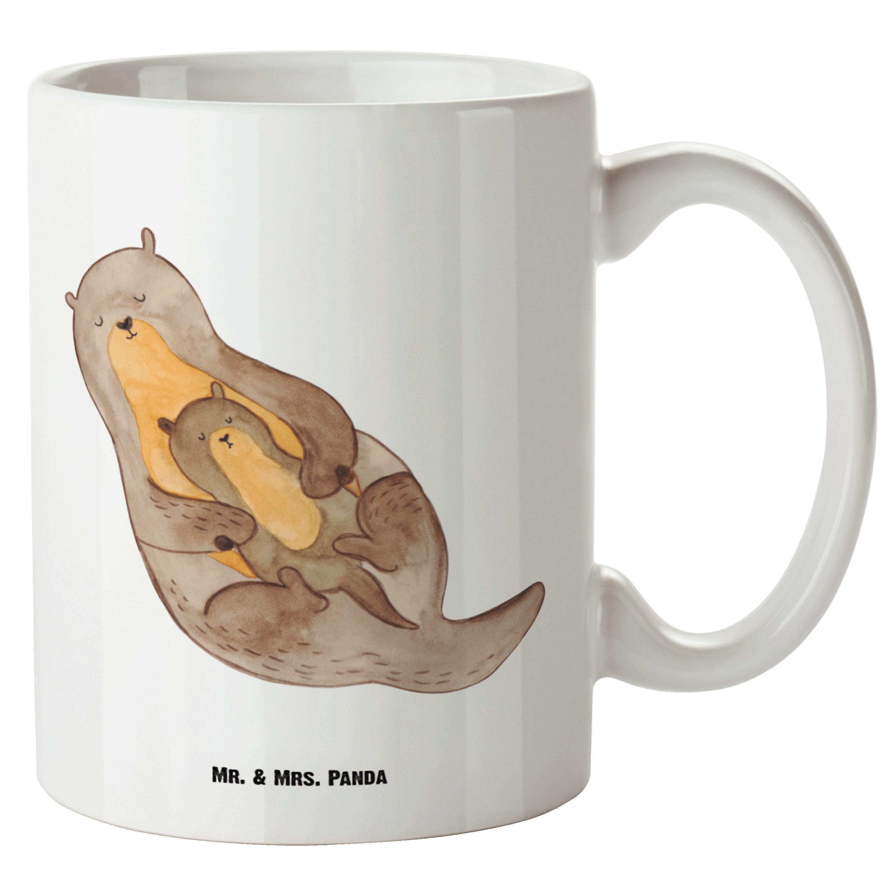 Mr. & Mrs. Panda Tasse Otter mit Kind - Weiß - Geschenk, Sohn, Otter Seeotter See Otter, Geb, XL Tasse Keramik
