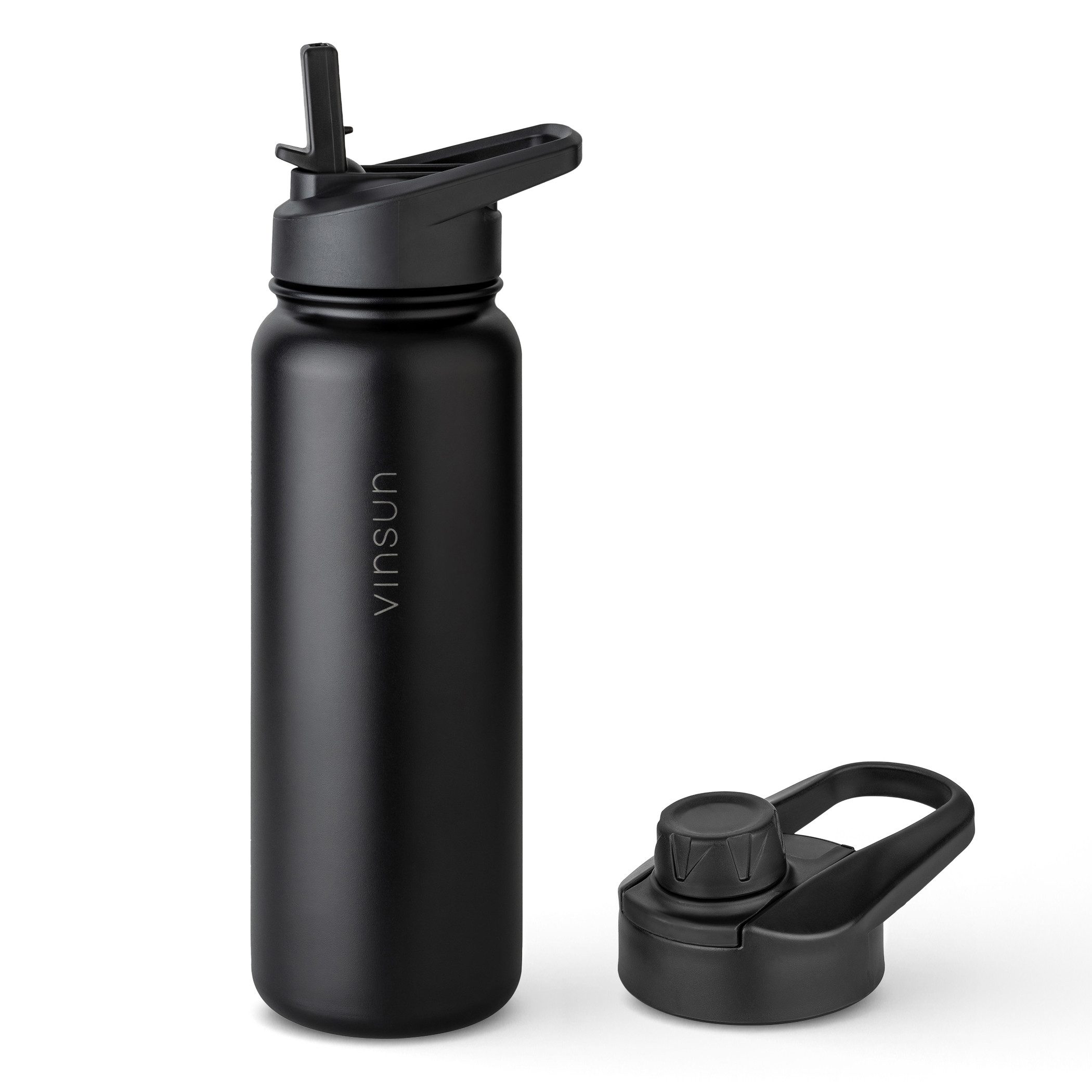 Vinsun Isolierflasche Edelstahl Trinkflasche 750ml Strohhalm - 2 Deckel Thermoflasche, BPA frei, doppelwandig, auslaufsicher, bruchsicher, geruchsneutral