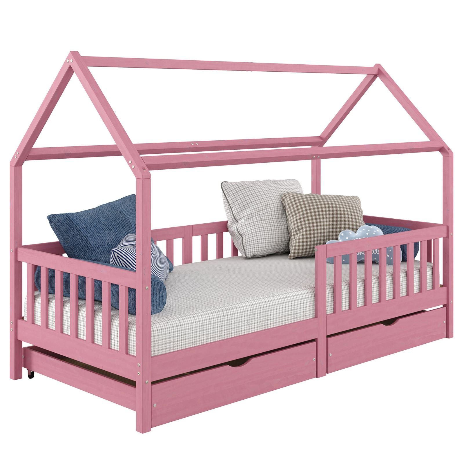 IDIMEX Kinderbett NUNA, Hausbett Montessoribett 90 x 200 Kiefer Tippibett Kinderbett Bett rosa