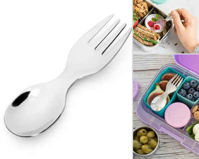 LEKKABOX Campinglöffel Mini Edelstahl Göffel, 10cm - Gabel und Löffel in einem, Spork Campingbesteck klein, leicht - To Go Besteck für Kinder