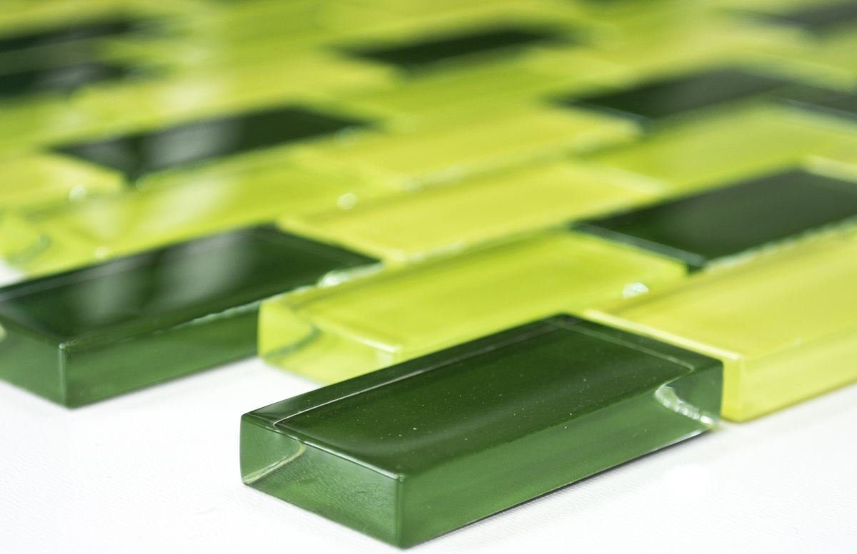 Mosani Mosaikfliesen glänzend Glasmosaik Mosaik grün 10 Crystal Matten /