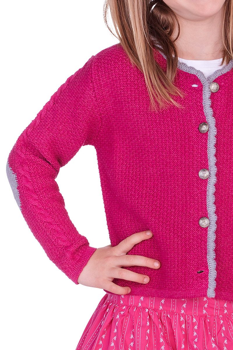 Spieth & Wensky Trachtenjacke Strickjacke Kinder - SCHÄFCHEN - offweiß, pink