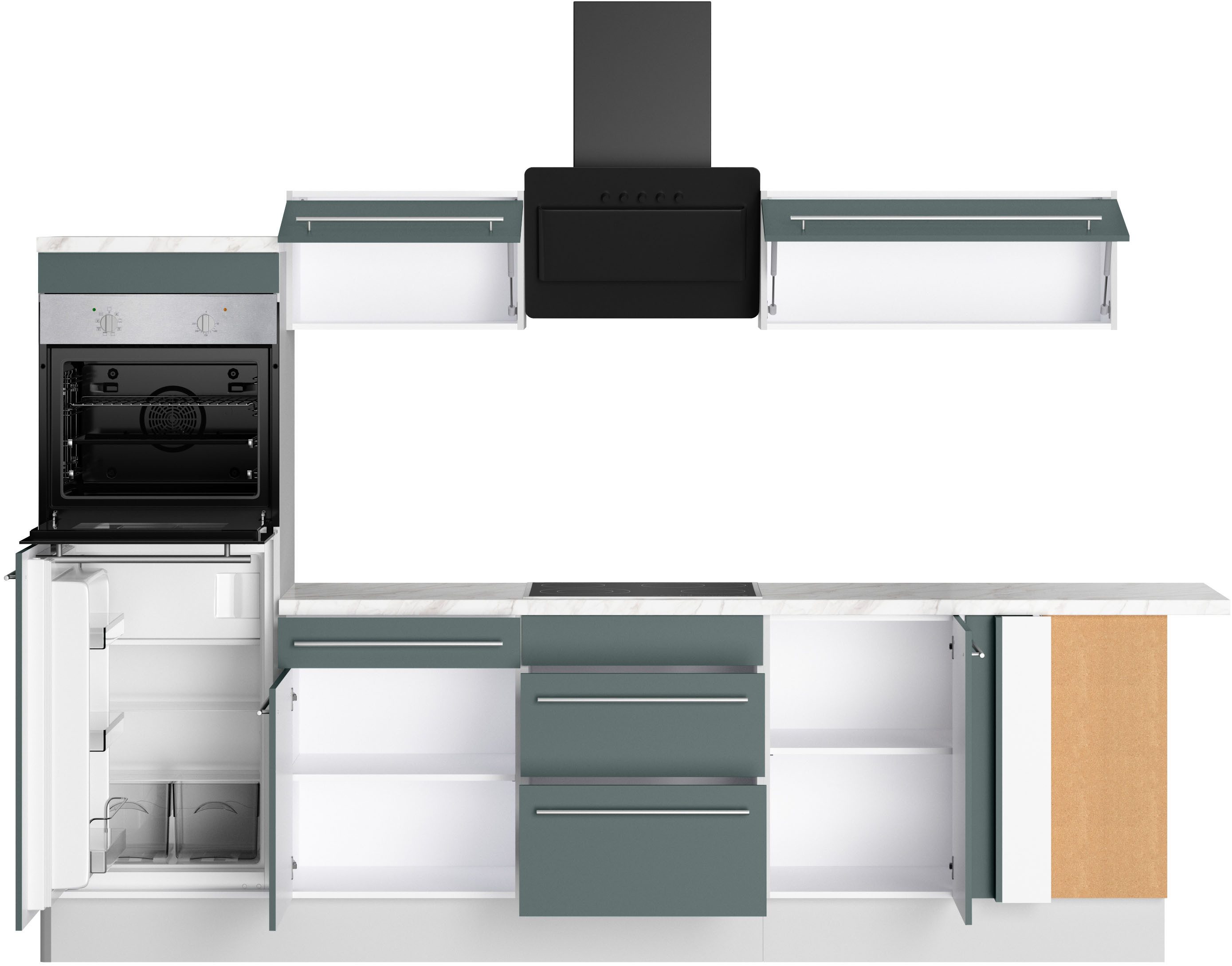 KOCHSTATION Küche KS-Bern2, Stellmaße 295 x 175 cm, wahlweise mit E-Geräten