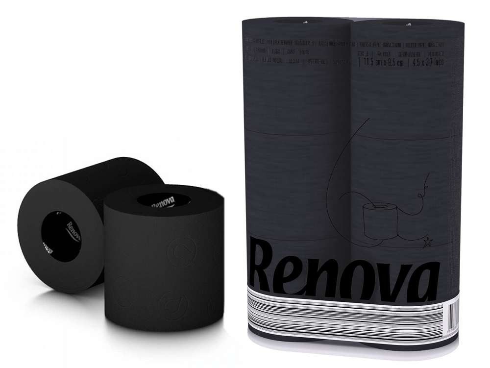 Renova Toilettenpapier Schwarz (6-St), kann problemlos in der Toilette heruntergespült werden.