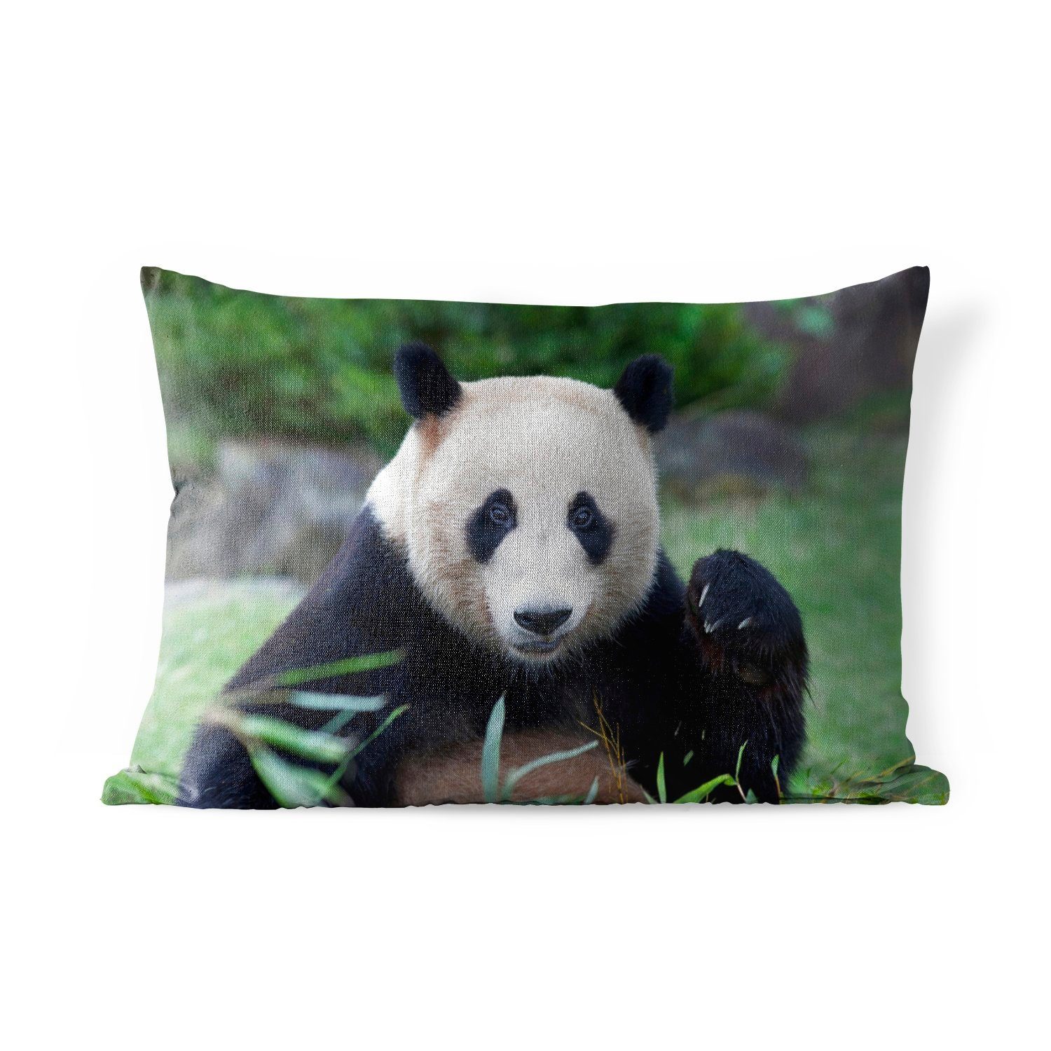 MuchoWow Dekokissen Großer Panda - Gras - Steine, Outdoor-Dekorationskissen, Polyester, Dekokissenbezug, Kissenhülle