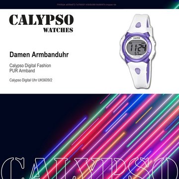 CALYPSO WATCHES Digitaluhr Calypso Damen Uhr K5609/2 Kunststoffband, Damen Armbanduhr rund, PURarmband weiß, lila, Fashion