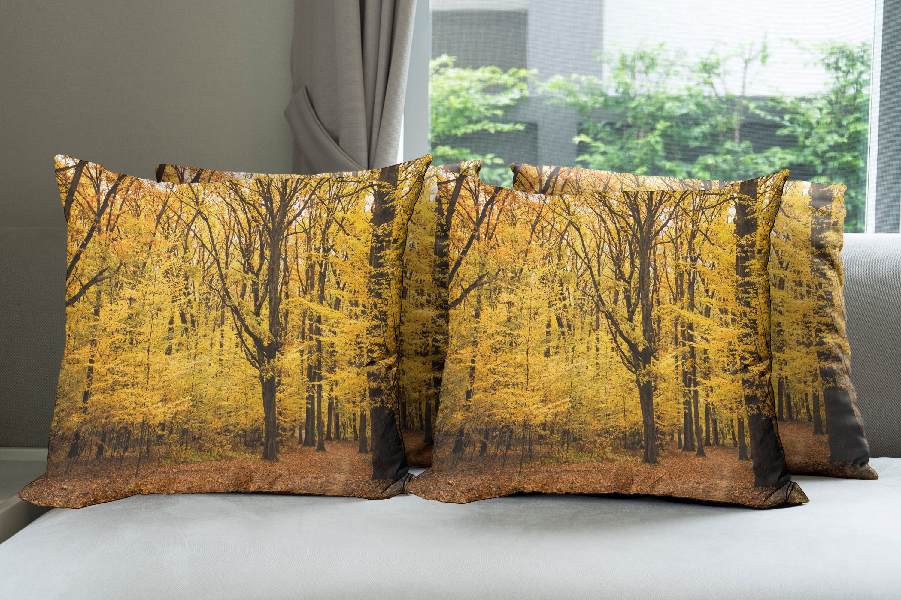 Wald Stück), Modern Herbst in Doppelseitiger Theme Digitaldruck, der (4 Kissenbezüge Abakuhaus Natur Accent