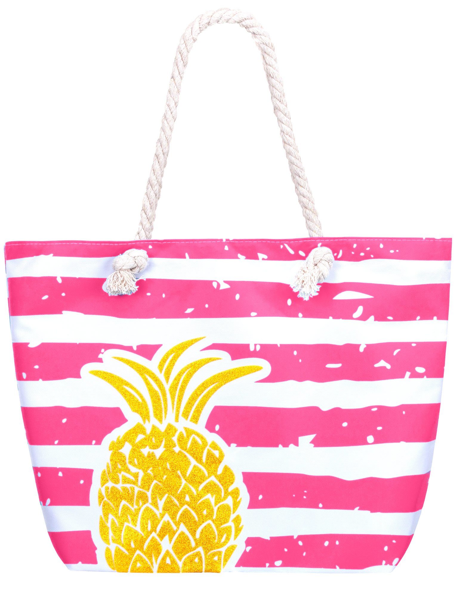 compagno Strandtasche (1-tlg), Strandtasche Ananas XXL Shopper Beach Bag mit breiter Kordel Schultertasche pink